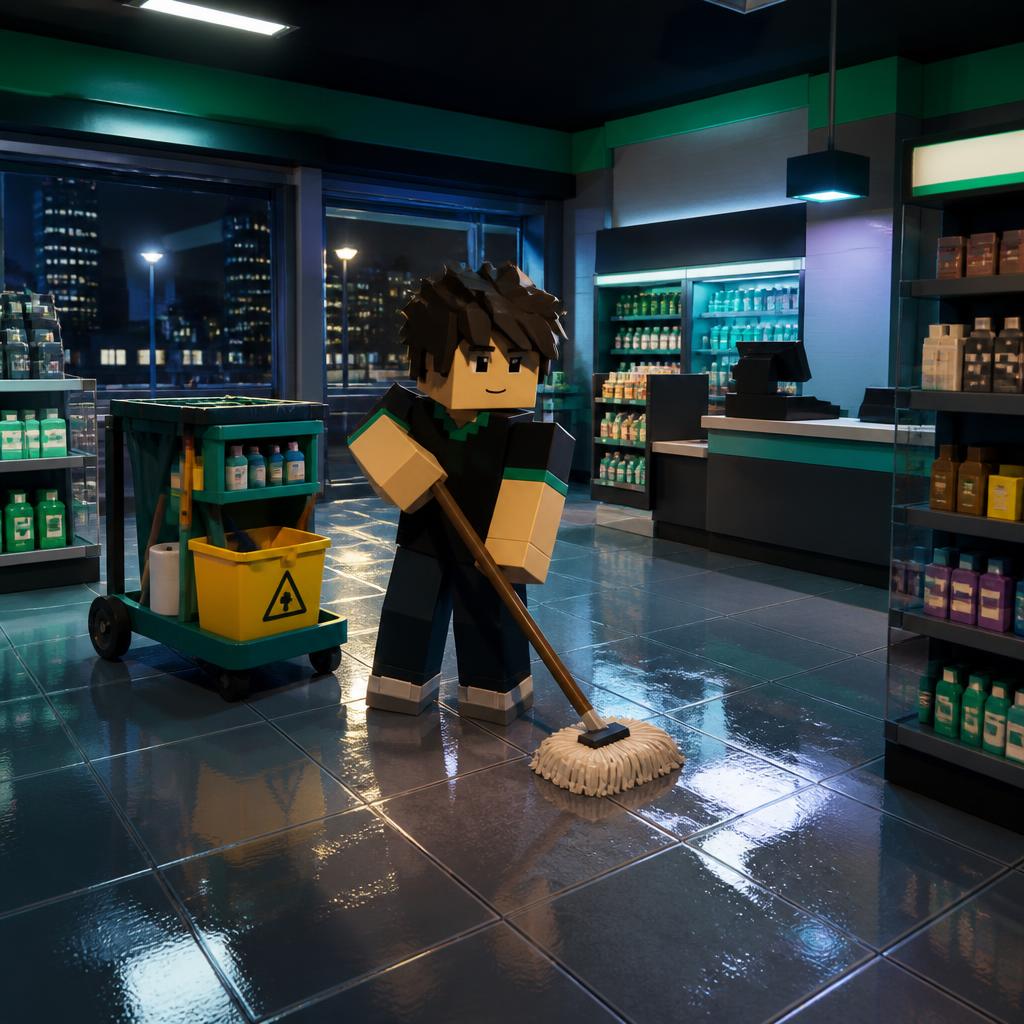 Fan-made scene of an avatar cleaning a corner store.