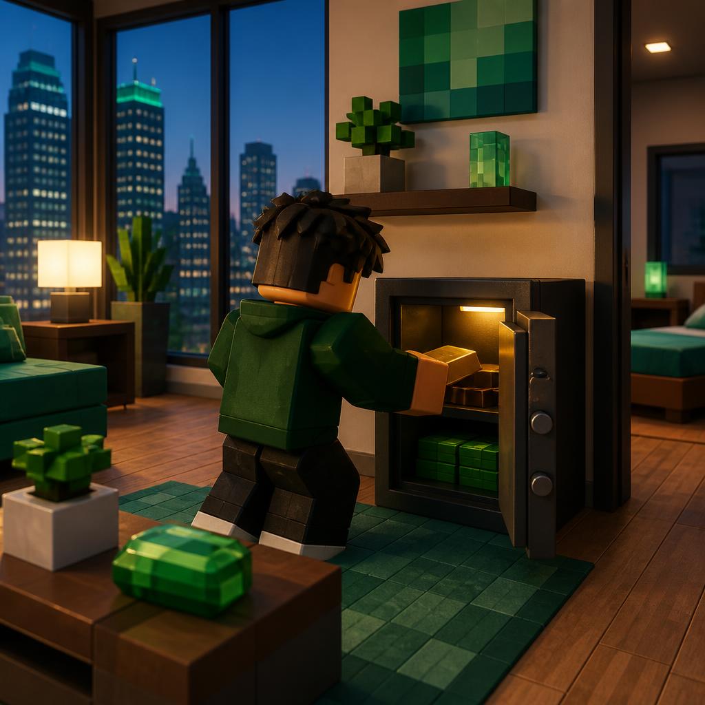 Fan-made scene of an avatar storing valuables in a home safe.
